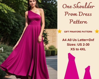 One Shoulder Maxi Dress Sewing Pattern: Prom, Evening Gown (XS-4XL) (Digital Download)