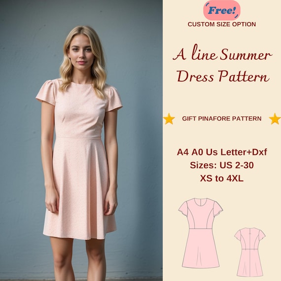 A-line Summer Dress Sewing Pattern: Flare Sleeve, XS-4XL (PDF Pattern) -  Etsy