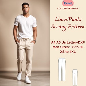 Men's Linen Pants Sewing Pattern, Men's Pants Pattern, Men's Summer Pants, Pants Trousers PDF Sewing, Men Size: 35 to 56 XS-4XL
