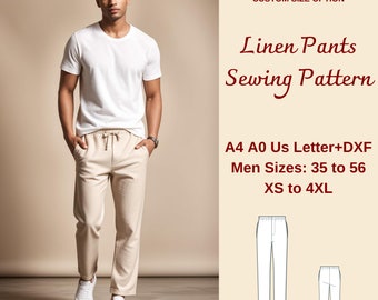 Men's Linen Pants Sewing Pattern, Men's Pants Pattern, Men's Summer Pants, Pants Trousers PDF Sewing, Men Size: 35 to 56 XS-4XL