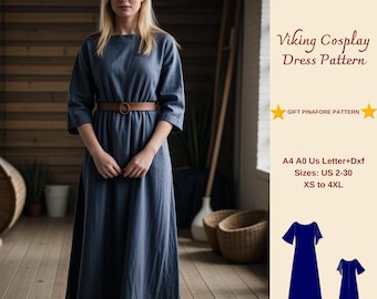 Viking Style Maxi Dress Sewing Pattern, Viking Dress, Scandinavian Dress, Medieval Celtic Dress, Elvish Dress, Cosplay Dress Pattern, XS-4XL