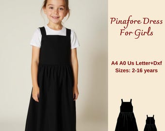 Girls' Midi Pinafore Dress Sewing Pattern (Sizes 2-16 Years) (Digital Download)