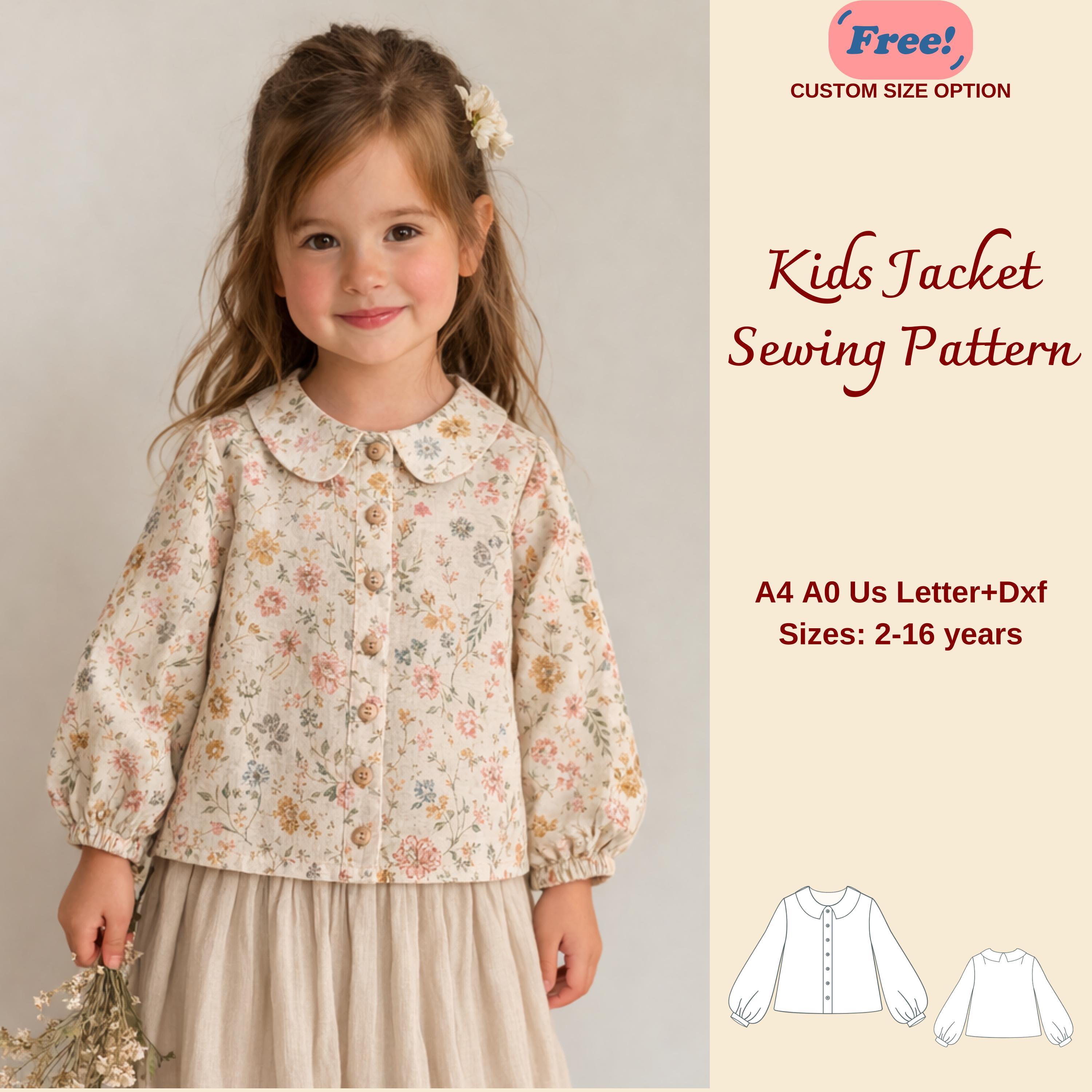 Kids Coloth Pattern Kids Jacket Sewing Pattern, Peter Pan Collar, Girls Coat Sizes 2-16 ...