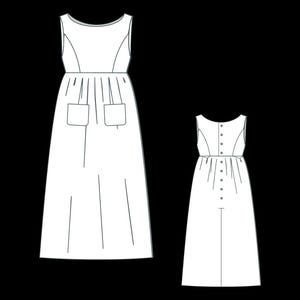 Boho Linen Midi Summer Dress Sewing Pattern, Boat Neck Gathered Sundress, Linen Cottagecore, XS-4XL image 4