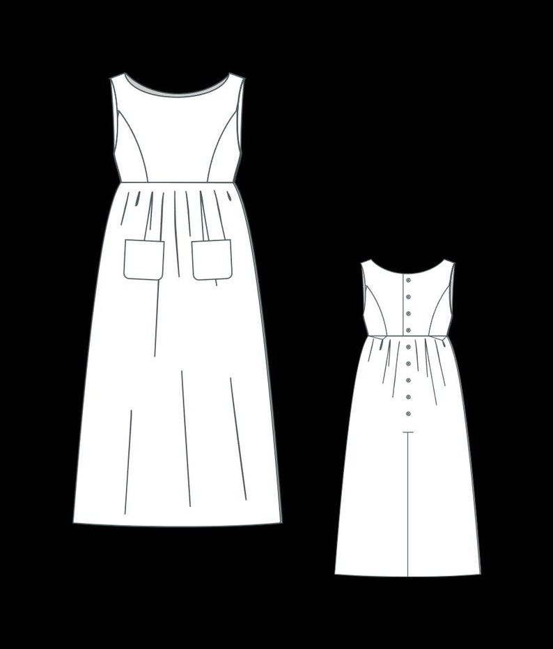 Boho Linen Midi Summer Dress Sewing Pattern, Boat Neck Gathered Sundress, Linen Cottagecore, XS-4XL image 4