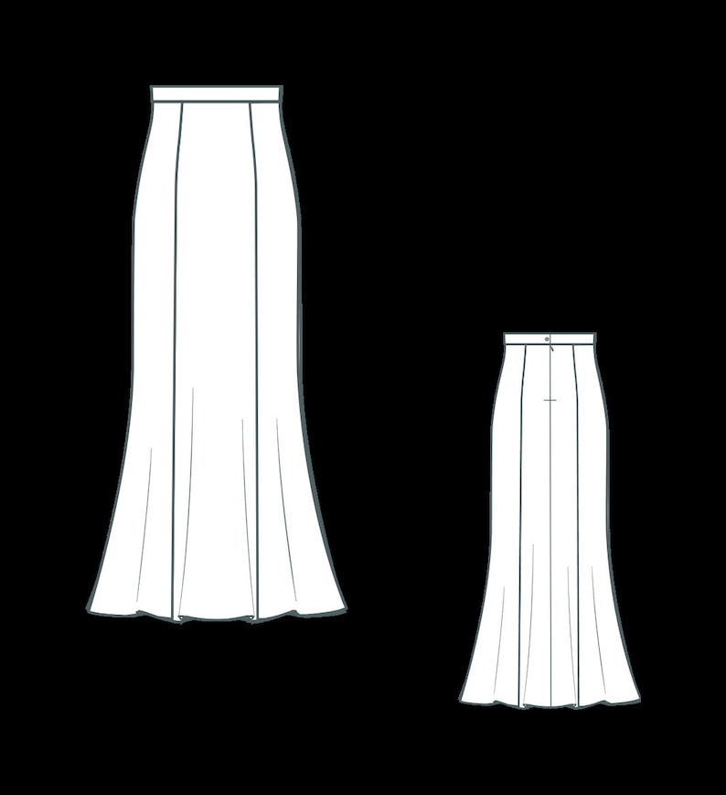 Satin Maxi Trumpet Skirt Sewing Pattern, Maxi Skirt Sewing Pattern, Long Skirt Pattern, Plus Size Pattern, Elastic Waist Skirt, XS-4XL image 2