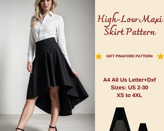 High-Low Maxi Skirt Sewing Pattern, Evening Skirt, Prom Skirt, Circle Skirt Pattern, Ruffled Skirt, Wedding Skirt, Slit Skirt, XS-4XL