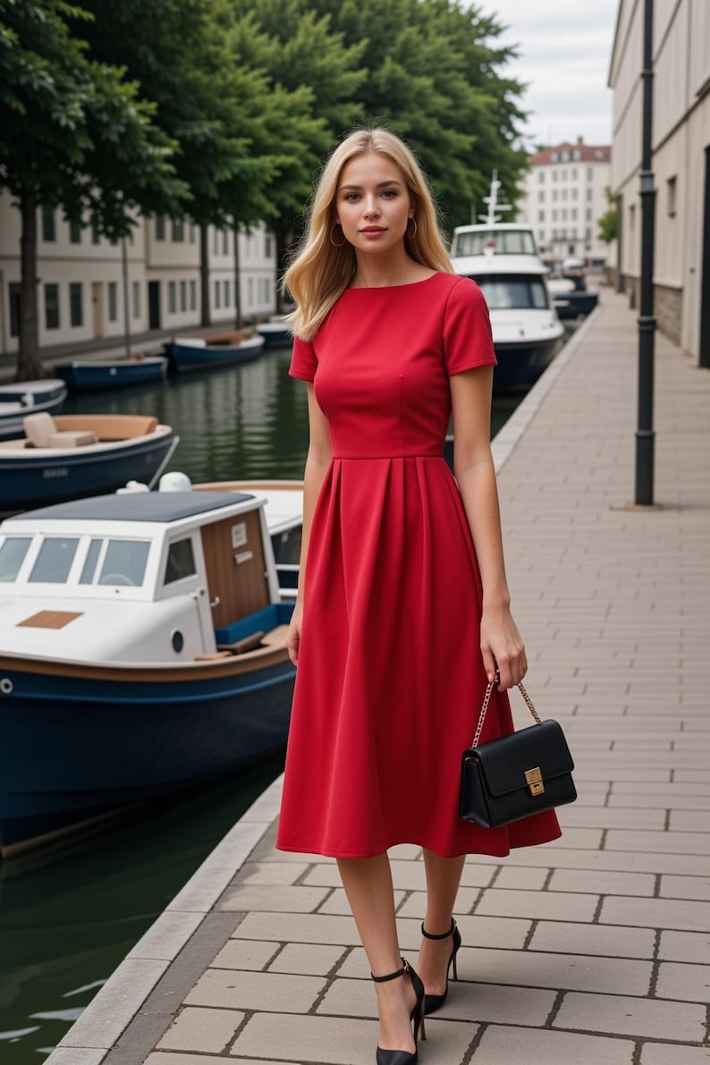 Boat Neck Midi Summer Dress Sewing Pattern, Easy Dress Pattern, Evening Dress, Cocktail Dress, Circle Dress Pattern, Prom Dress, XS-4XL image 5