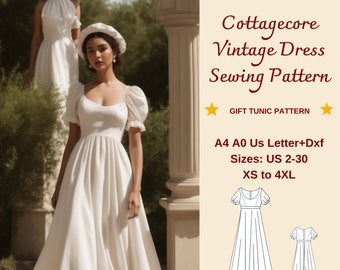 Fairycore Cottage Kleidermuster, Renaissance, Regency, Maxikleid, Abschlussballkleid, A0-A4-Letter-Größen; US 2 bis 30, XS-4XL