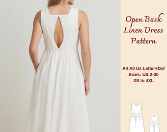 Open Back Linen Summer Dress Sewing Pattern: XS-4XL (PDF Pattern)