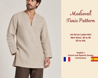 Men’s Medieval Linen Tunic Sewing Pattern, Renaissance Cosplay Tunic, Historical Shirt for Men, XS-4XL