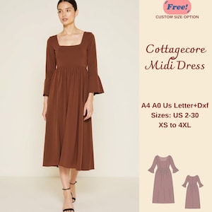 Fairy Cottagecore Midi Dress Sewing Pattern: XS-4XL (Digital Download)