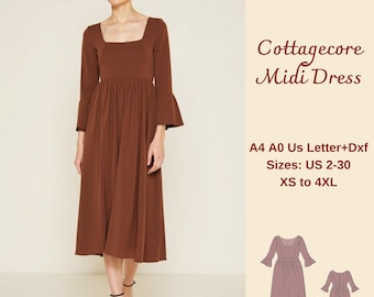 Cartamodello per abito midi Fairy Cottagecore: taglie XS-4XL (download digitale)