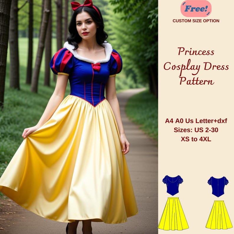 Princess Cosplay Dress Sewing Pattern, Renaissance Dress Pattern, Princess Dress, Corset Top, Fairy Dress, Medieval Cosplay Dress, XS-4XL