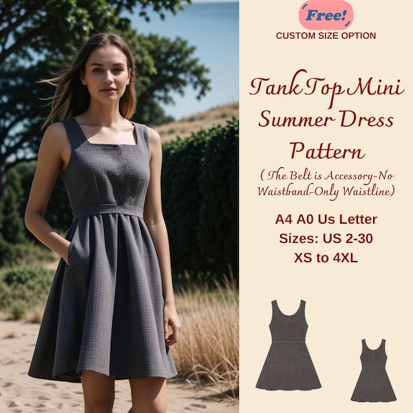 Tank Top Mini Summer Dress Sewing Pattern,  Prom Dress Pattern, Sundress Pattern, Bridesmaid Dress , Milkmaid Dress, Circle Dress, XS-4XL