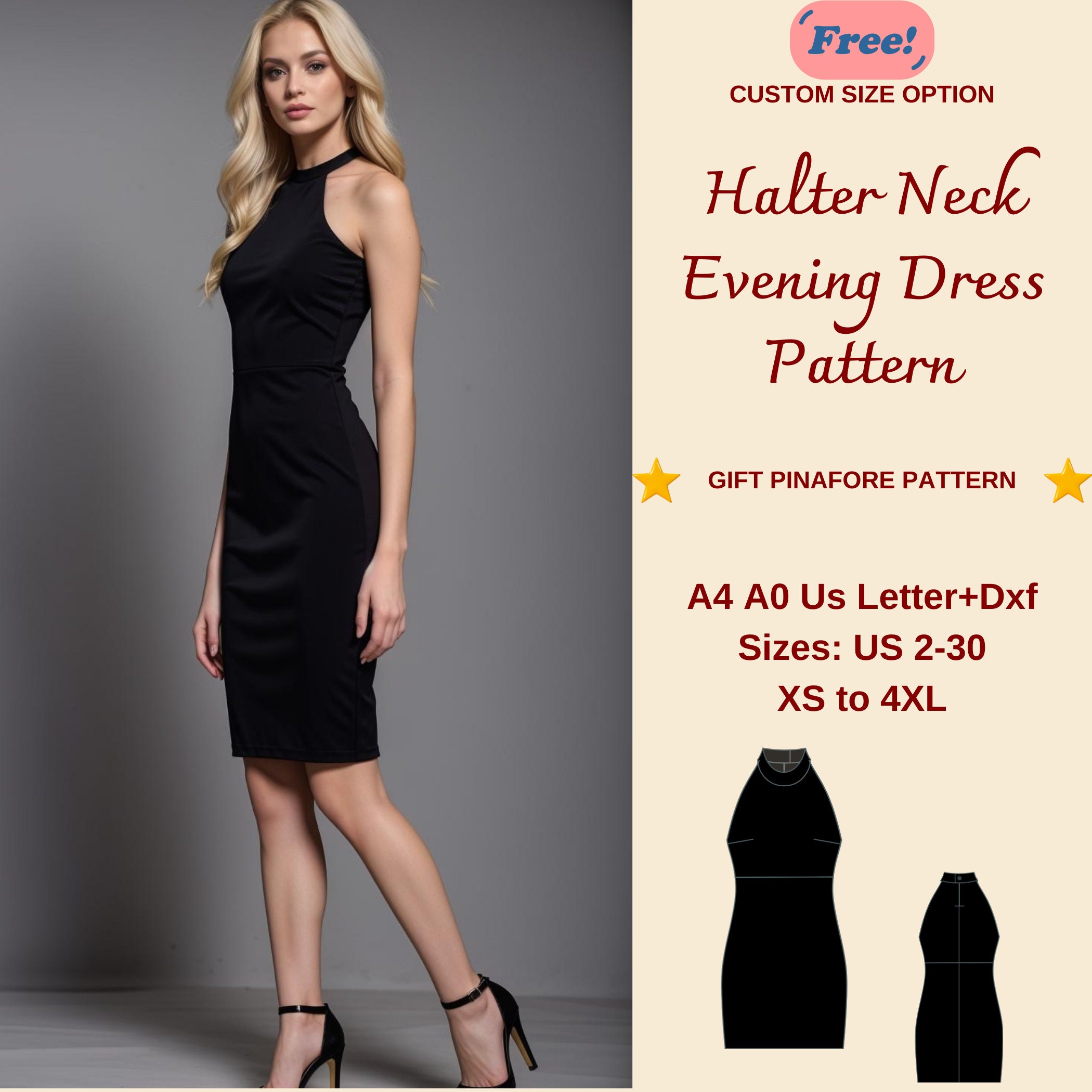 Halter Neck Evening Dress Sewing Pattern, Halter Neck