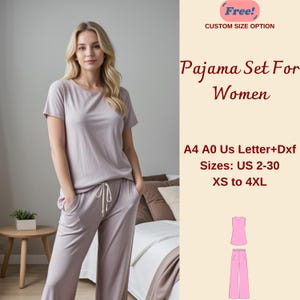 Mönster för pyjamasset för kvinnor: Tunika och byxor med vida ben (PDF-mönster, XS-4XL)