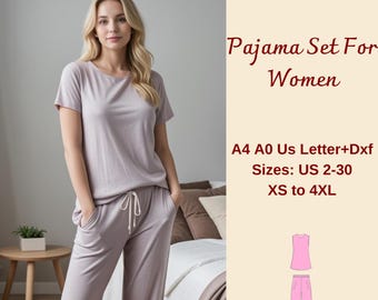 Mönster för pyjamasset för kvinnor: Tunika och byxor med vida ben (PDF-mönster, XS-4XL)