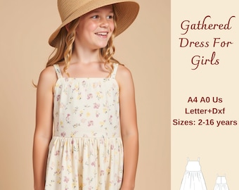 Girls' Gathered Summer Dress Sewing Pattern (Sizes 2-16) (Digital Download)