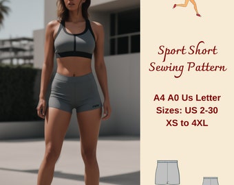 Elastic Waist Gym Shorts Sewing Pattern: Ribbed Sportswear (XS-4XL) (PDF Pattern)
