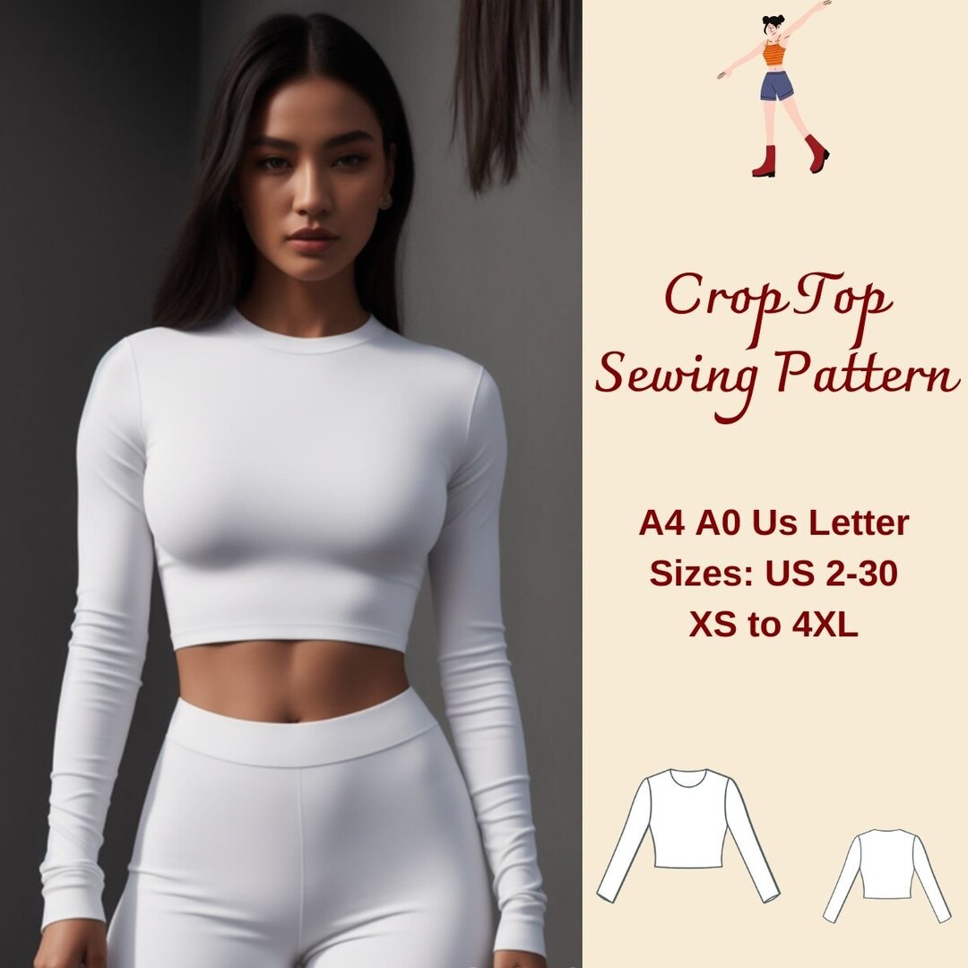Long sleeve cropped top sewing pattern fitted crop toppattern crop