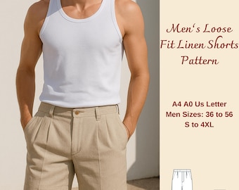 Patron de couture de shorts en lin coupe ample pour hommes, tailles S-4XL (téléchargement numérique)