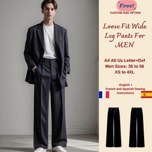 Heren wijde pijpen broek naaipatroon, broek broek pdf naaien, loose fit broek voor heren, wijde pijpen heren jeans patroon, herenmaat: 35 tot 56 XS-4XL