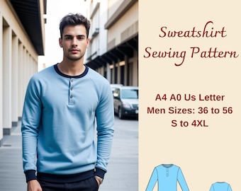 Slim Fit Herren Sweatshirt Schnittmuster: Grössen 36 bis 56 (A4 A0)