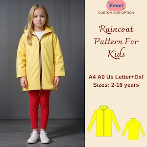 Kid's Raincoat Sewing Pattern, Raincoat for Kids, Kid's Jacket Pattern, Raincoat Pattern, Hoodie Sewing Pattern for Kids, 2-16 years