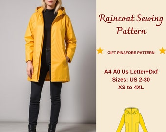 Women's Hooded Raincoat Sewing Pattern: Front Zipper Jacket (XS-4XL) (PDF Pattern)