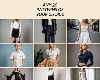 Beginner Sewing Patterns Bundle, Simple Dress, Skirt, Top, Women, Kids, Men (Digital Download)