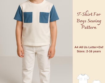 Naaipatroon T-shirt jongens: kindermaten 2-16 (digitale download)