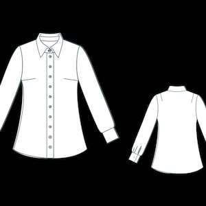 Puede incluir: Una camisa blanca de manga larga con botones, cuello cl&aacute;sico y cierre de botones en la parte delantera. La camisa se muestra en vista frontal y posterior.
