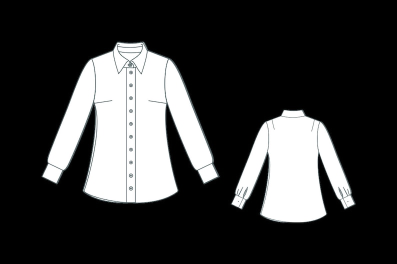 Puede incluir: Una camisa blanca de manga larga con botones, cuello cl&aacute;sico y cierre de botones en la parte delantera. La camisa se muestra en vista frontal y posterior.