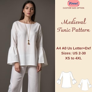 Naaipatroon middeleeuwse tuniek: boho-cosplay, XS-4XL (pdf-patroon)