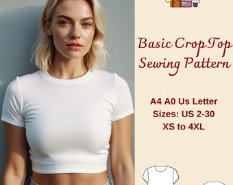 Einfaches Crop Top Schnittmuster, Kurzarm Crop Top, Basic Crop Top, Easy T-shirt Schnittmuster, Easy Stricktop, Crop Baby T-Shirt, XS-4XL