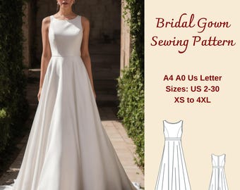 Bridal Gown Sewing Pattern, Cocktail Dress Pattern, Wedding Dress, Evening Gown, Ball Gown, Wedding Dress Sewing Pattern, XS-4XL