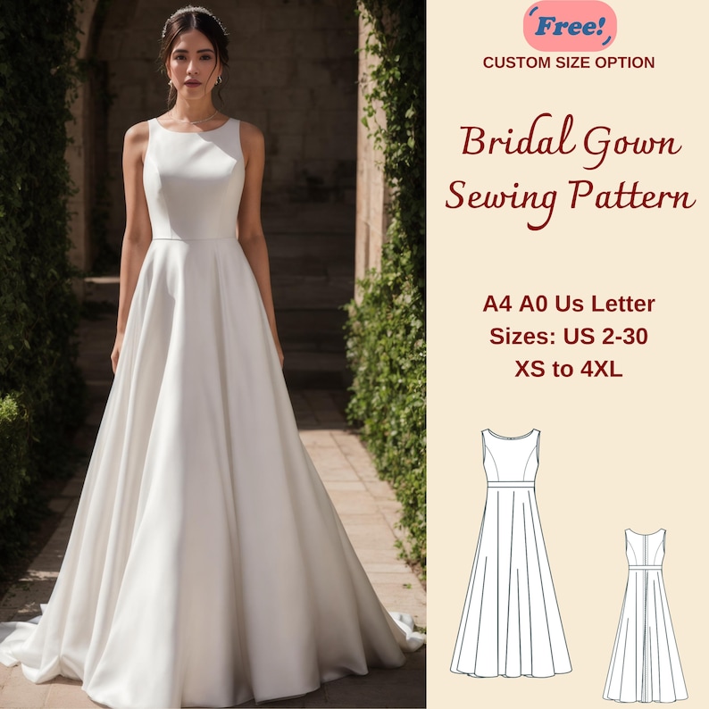 Bridal Gown Sewing Pattern, Cocktail Dress Pattern, Wedding Dress, Evening Gown, Ball Gown, Wedding Dress Sewing Pattern, XS-4XL