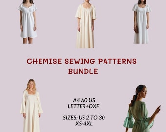 Chemise Sewing Patterns Bundle, Renaissance Chemise, Regency Chemise, Victorian Chemise, Medieval Nightgown, XS-4XL, US 2-30