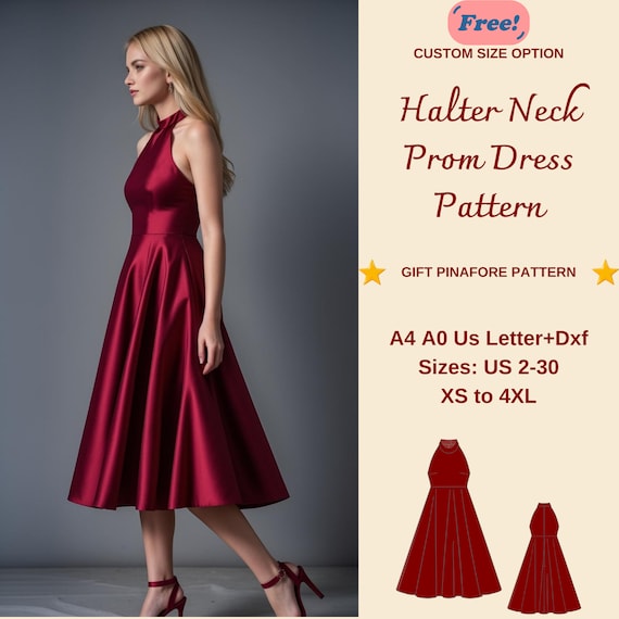 Halter Neck Midi Dress Sewing Pattern: Prom, Evening Gown (XS-4XL) - Etsy  Hong Kong
