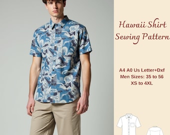 Men's Hawaii Shirt Sewing Pattern, Short Sleeve (Digital Download)
