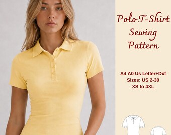 Polo T-Shirt Sewing Pattern, Women's Polo Neck Summer Top, Slim Fit Tee, XS-4XL