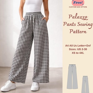 Patrón de costura para pantalones palazzo, ropa de estar por casa de pierna ancha a cuadros (descarga digital)
