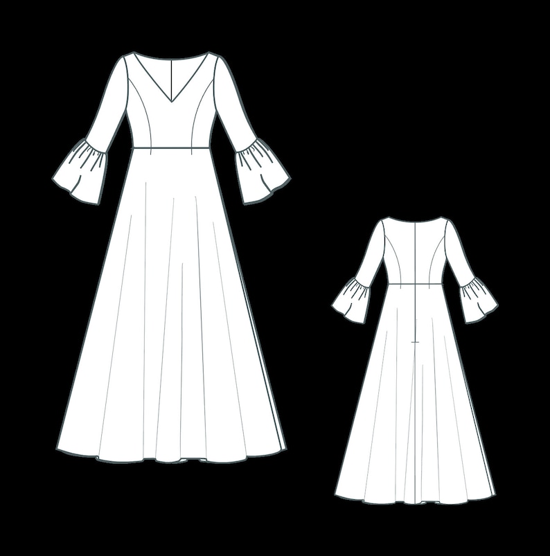 Op de afbeelding: Een witte maxi-jurk met een V-hals en 3/4 mouwen. De mouwen hebben een ruche detail bij de elleboog. De jurk heeft een getailleerd bovenlijf en een zwierige rok.