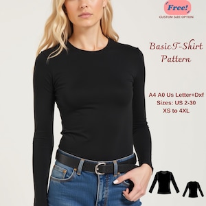 Long Sleeve Simple T-Shirt Sewing Pattern, Fitted Stretch Top, Basic T-Shirt for Women, Easy T-shirt Pattern, T-Shirt Sewing Pattern, XS-4XL
