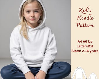 Girls' Hoodie Sewing Pattern: Kids' Hooded Sweatshirt (Sizes 2-16) (Digital Download