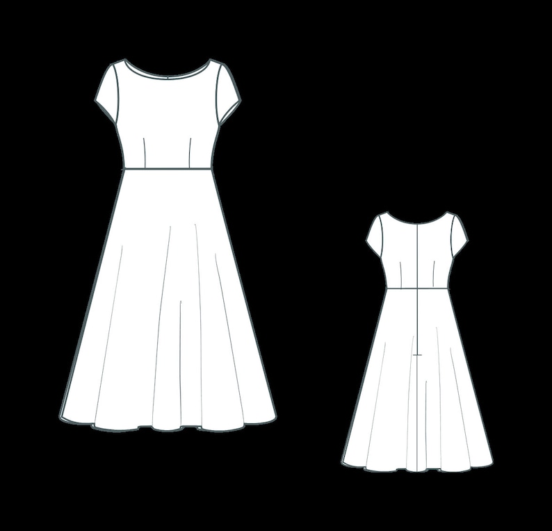 Boat Neck Midi Summer Dress Sewing Pattern, Easy Dress Pattern, Evening Dress, Cocktail Dress, Circle Dress Pattern, Prom Dress, XS-4XL image 2