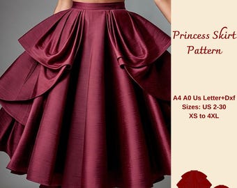 Patrón de costura para falda larga de princesa con volantes (tallas XS-4XL) (patrón en PDF)