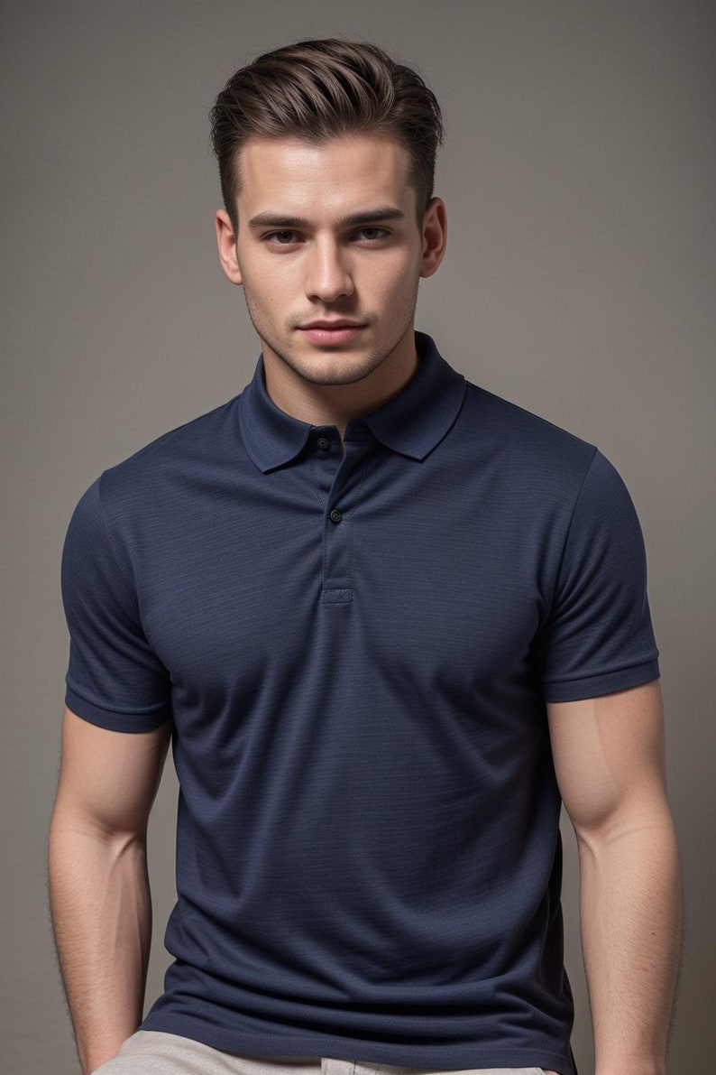 Pu&ograve; includere: Una polo a maniche corte blu navy con colletto abbottonato.