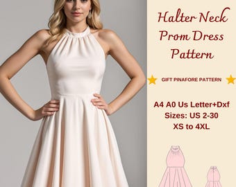 Halter Neck Mini Dress Sewing Pattern: XS-4XL (Digital Download)